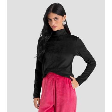 Imagem de Blusa Feminina Manga Longa Veludo Cotele Dianna Preto, G, Preto