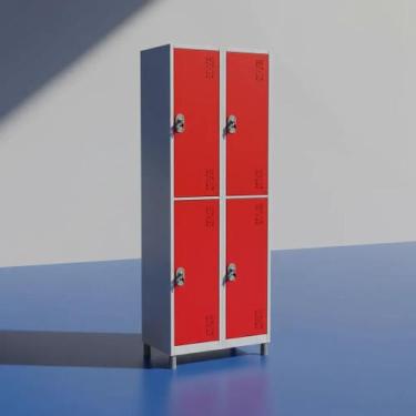 Imagem de Roupeiro Aço 4 Portas 191x85x40Cm Academia Vestiário Tranca - W3, Verm
