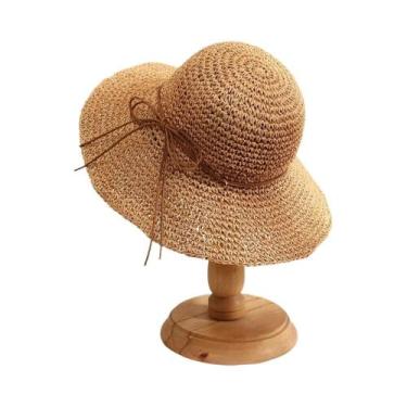 Imagem de Chapéu De Sol Feminino De Palha Com Aba Larga E Laço, Estilo Panamá, P