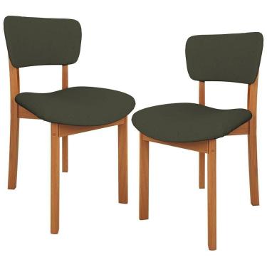 Imagem de Kit 02 Cadeiras Para Sala De Jantar Cozinha Living Estofada Dara L02 Linho Verde Musgo - Lyam Decor