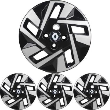 Imagem de 4 Calota Sandero 2004/2024 Aro 15 Black Piano Prata Metálico + Emblema