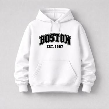 Imagem de Moletom Unisex Flanelado Canguru Quentinho Boston - NoBrand, Branco, G