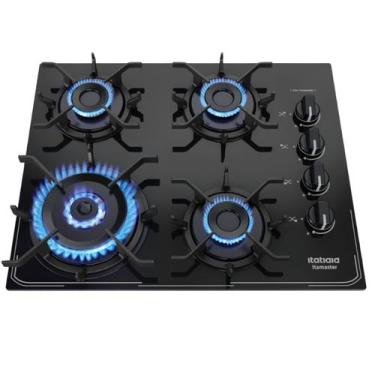 Imagem de Cooktop 4 Bocas à Gás Itamaster Fogão Vidro Tripla Chama Bivolt Preto 