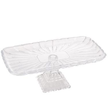 Imagem de Travessa de Cristal Retangular C/Pé Quadratta Transparente 36,5x17x14cm Lyor