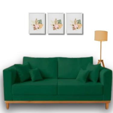 Imagem de Sofá Beny para sala de estar, 3 lugares, 1,80m, estofado em linho, base em madeira.