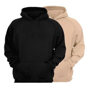Imagem de Kit 2 Blusas De Frio Moletom Canguru Liso Masculino e Feminino-Preto e