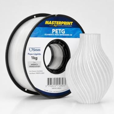 Imagem de Filamento Impressora, Masterprint, PETG, 3D, Brancp, 1,75 mm, Rolo de 1 kg, Cor: Branco