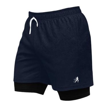 Imagem de Short Esportivo Masculino 2 em 1 para Academia Estampado Corrida com Bolso Interno-Masc...