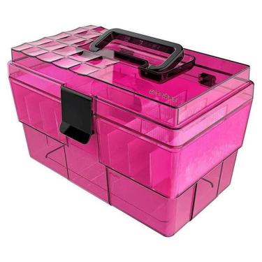 Imagem de Maleta Organizadora Crippa Multiuso Maquiagem Medicamentos Itens Odontológicos Rosa e Preto