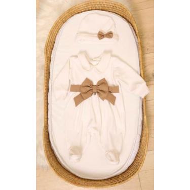 Imagem de Macacão Longo Plush Luxo Bebê Menina Touca Lessa Kids B9232, Off white
