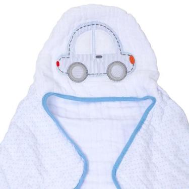 Imagem de Toalha de Banho Bebê em Fralda Soft com Capuz Bordado - PAPI, Azul