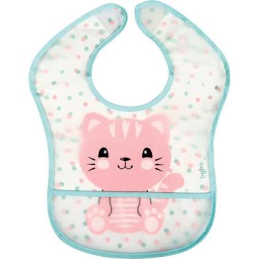 Imagem de Babador plástico com bolso pega migalhas e ajuste buba - gatinho