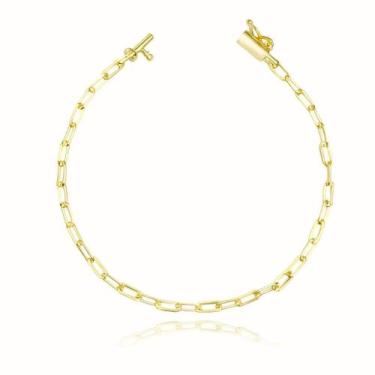 Imagem de Pulseira Elo Alongado 2,5mm Unissex Estilosa Banhada a Ouro - Ouro Bru