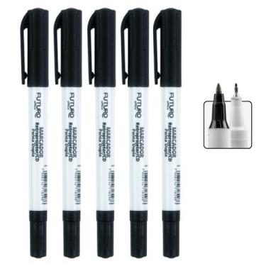 Imagem de 5 Marcador Caneta Permanente Multiuso Ponta Dupla Retroprojetor 2mm - 