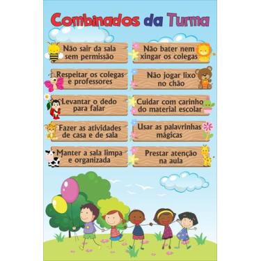Imagem de Banner de Lona Educativo Combinados da Turma Crianças Felizes - 85x60c