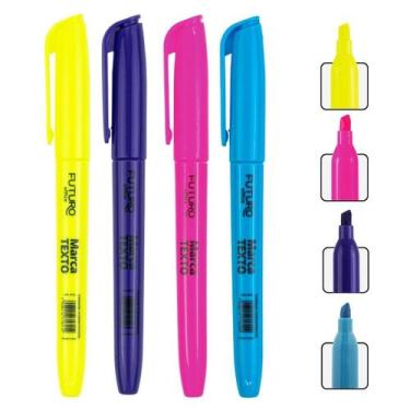 Imagem de Kit 4 Unidades Varias Cores Marca Texto Ponta Chanfrada Para Marcações