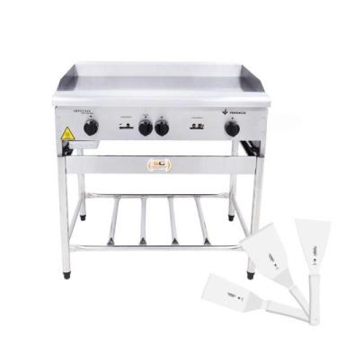 Imagem de Chapa Americana Profissional 90cm a Gás 8mm Lisa Inox Com Pé Cgp90 e E