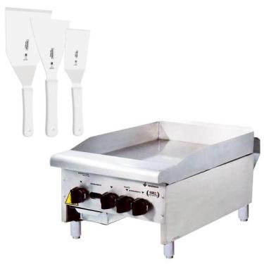 Imagem de Chapa Americana Profissional 45cm a Gás 8mm Lisa Inox CG45 e Conjunto 