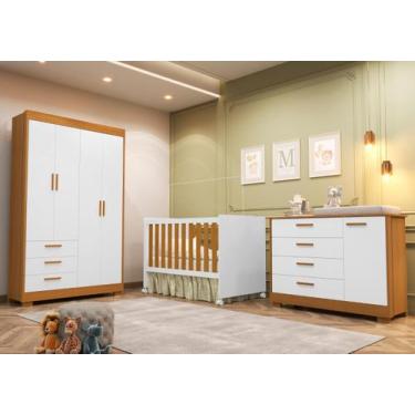 Imagem de Quarto Completo Zaki com Berço 3 em 1 Katatau Branco/Fosco/Savana - Mó