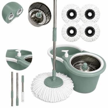 Imagem de Mop Giratório 360 14L com Cesto Inox, Cabo Ajustável 1,60m, Dispenser 