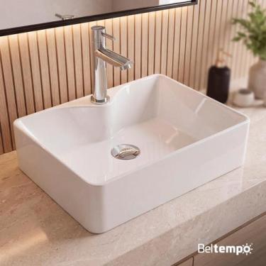 Imagem de Cuba Pia de Apoio Sobrepor Retangular 42x31 Branca Banheiro Lavabo Bel