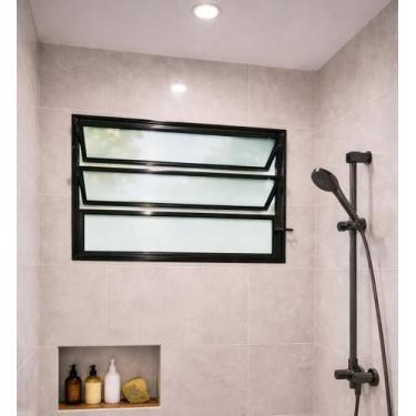 Imagem de Vitro Basculante 60x80 Alumínio Preto Vidro Liso Lumineziri
