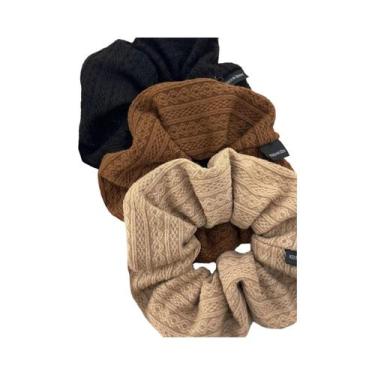 Imagem de Elegante Scrunchie Coreano Retrô Com Padrão De Lã, Estilo Vintage, Elá
