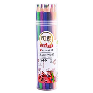 Imagem de Lápis de cor com barra triangular, 24 cores, pintura de grafite pode apagar lápis