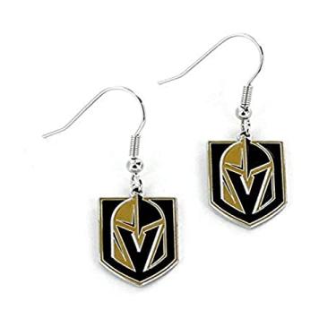 Imagem de Aminco Brincos de pingente com logotipo dos cavaleiros dourados NHL Vegas, preto, 2,5