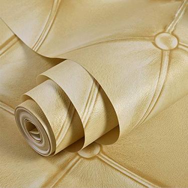 Imagem de QIHANG Estilo simples moderno 3D imitação de couro macio padrão diamante quarto TV fundo de hotel papel de parede 4,73 cm L X 82,8 cm L G= 137 cm (amarelo)