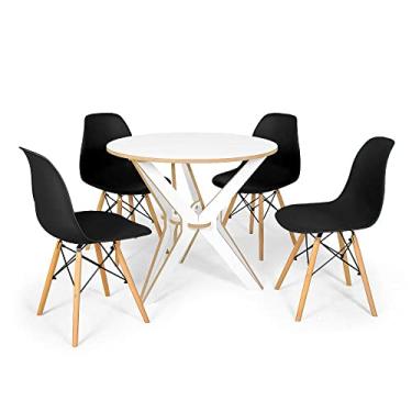 Imagem de Conjunto Mesa de Jantar Encaixe Itália 100cm com 4 Cadeiras Eames Eiffel - Preto