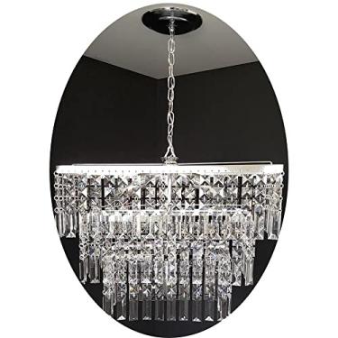 Imagem de Lustre retangular pendente prata cristal acrílico alto brilho sala quarto bivolt montado 50x70 AC23