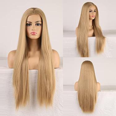 Imagem de Perucas femininas sintéticas afro crespo cor laranja ondulado natural peruca longa para mulheres negras e brancas cabelo de fibra de alta temperatura Perucas de cabelo humano (cor: médio, comprimento esticado: 61 cm)