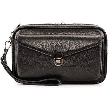 Imagem de Bolsa organizadora de couro masculina com compartimentos para proteção de cartão de crédito, E preto, With Card Slots