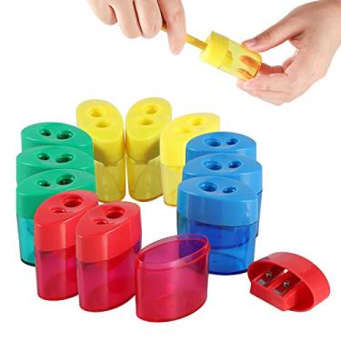 Imagem de Apontador de lápis infantil com 2 furos, apontador de lápis para crianças, apontador de lápis portátil - Pacote com 12