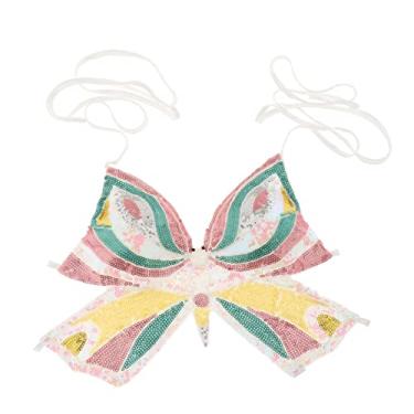 Imagem de Top cropped de lantejoulas Roupas de dança tribal sem Roupas de dança do ventre para boate Rave Sutiãs, BRANCO