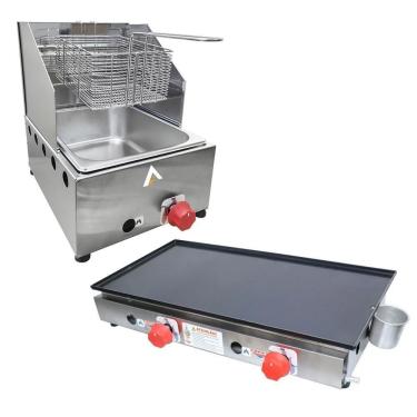 Imagem de Kit Lanchonete Chapa 60cm e Fritadeira Profissional 1 Cuba Alcamar