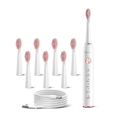 Imagem de Blenpapa Escova de dentes elétrica sônica de alta vibração 38000 VPM para adultos com temporizador Dupont cabeças de escova ultra branqueadora 5 modos - branca