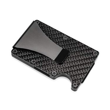 Imagem de Carteira de fibra de carbono, clipe fino para dinheiro e carteira minimalista, carteira de metal de alumínio, pacote frontal e porta-cartões de visita, Carteira RFID, Preto, One Size