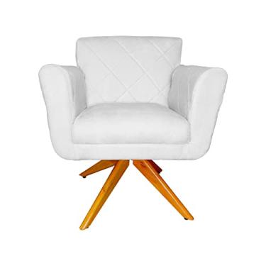 Imagem de Poltrona Decorativa Isabela em Tressê Pés Madeira Giratório Suede Branco - DS Estofados