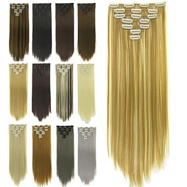 Imagem de IMISSU Conjunto de 7 peças grampo longo e reto em extensões de cabelo natural cabeça cheia peruca para mulheres (Piano Mel Loiro)