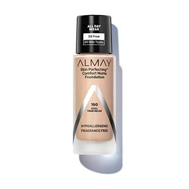 Imagem de Almay Maquiagem líquida Skin Perfecting Comfort Matte Base, hipoalergênica, sem crueldade e sem fragrância, testada por dermatologistas, 150 bege verdadeiro, 30 ml