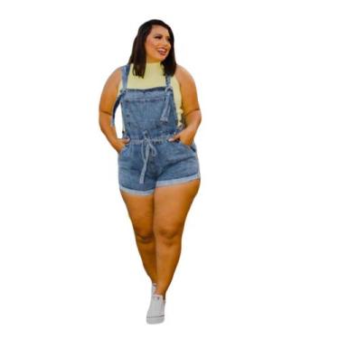 Imagem de Macaquinho Jeans Feminino Com Cinto Modelo Plus Size - Rudá