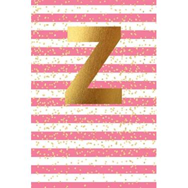 Imagem de Z: Initial Monogram Notebook, Blank Lined Journal, 109 Pages Letter Cute Pink Striped Gold Confetti Glitter Writing Note Book