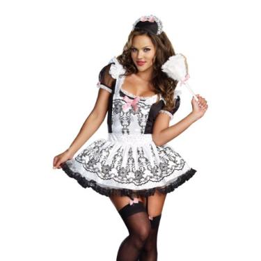 Imagem de Dreamgirl Vestido feminino de empregada à encomenda, Preto/branco, G