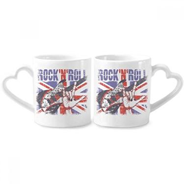 Imagem de Rock Guitar England Britain Country Flag UK Couple Porcelain Mug Set Ceramic Lover Cup Heart Handle
