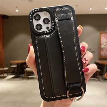 Imagem de Capa de carteira de couro suporte de cartão de pulseira de luxo para iphone 14 para iphone 11 12 13 pro max x xr xs 7 8plus escudo protetor, preto, para iphone 7plus 8plus
