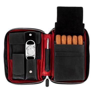 Imagem de Porta Charutos Nerone Travel Case Couro Preto/Vermelho Pd