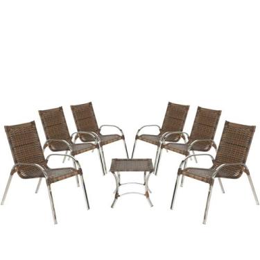 Imagem de Jogo 6 Cadeiras E 1 Mesa Baixa Colômbia Em Fibra E Alumínio Para Área