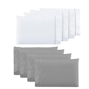 Imagem de Kit 6 Fronhas Ponto Palito Percal 600 Fios Callandra Hotel - Branco/cinza